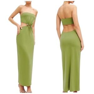 REFORMATION Amaia Knit Dress NWT Avocado Green Strapless Cutout Midi Large
